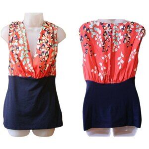 Hype Silk Floral Color Block Open Back Top LG